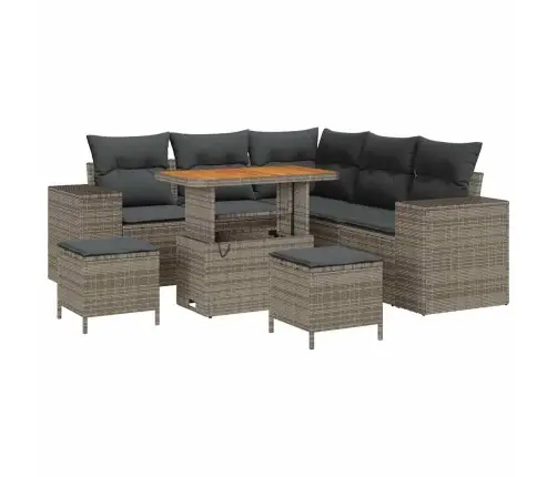 8 Gabalu Dārza Dīvānu Komplekts Ar Spilveniem Pelēkā Polu Ratanā, Akācija Vidaxl