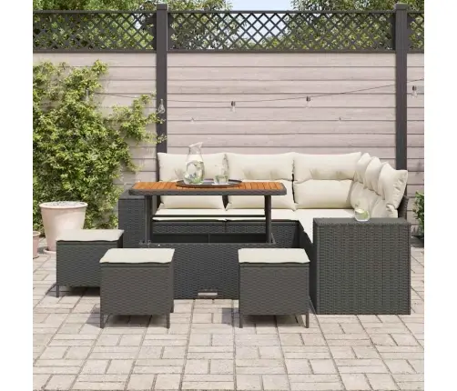 9 Daļu Dārza Dīvāna Komplekts Ar Spilveniem Melnā Polirattanā, Akācijā Vidaxl