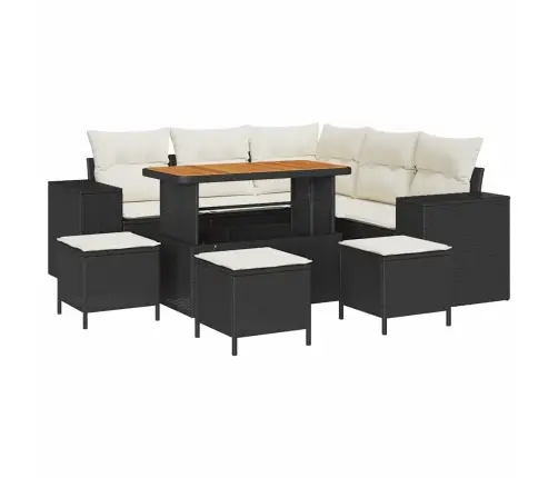 9 Daļu Dārza Dīvāna Komplekts Ar Spilveniem Melnā Polirattanā, Akācijā Vidaxl