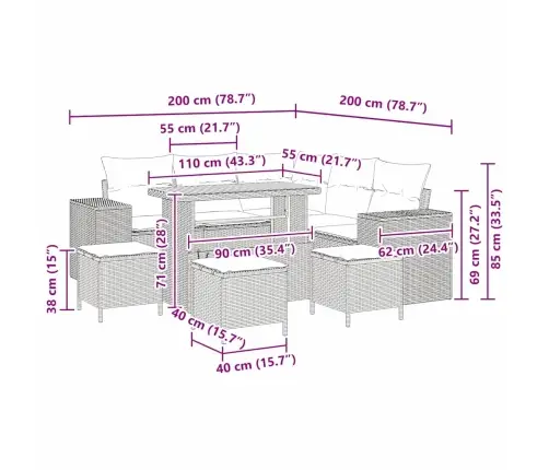 9 Daļu Dārza Dīvāna Komplekts Ar Spilveniem Melnā Polirattanā, Akācijā Vidaxl