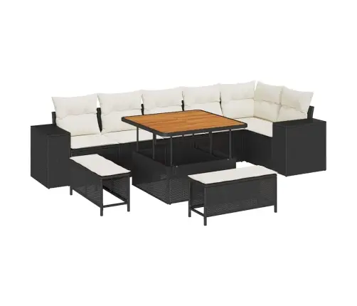 9 Daļu Dārza Dīvāna Komplekts Ar Spilveniem Melnā Poliratanā Un Akācija. Vidaxl