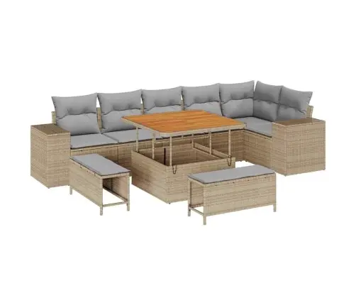 9 Daļīgs Dārza Dīvānu Komplekts Ar Spilveniem – Bēšs Poli Rattan Vidaxl