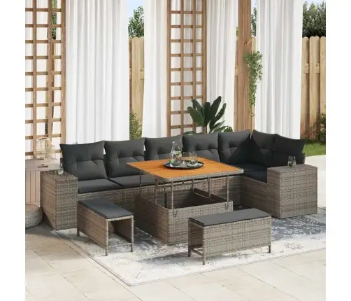 9 Daļu Dārza Dīvāna Komplekts Ar Spilveniem Pelēkā Poli Rattanā Vidaxl