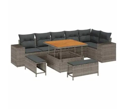 9 Daļu Dārza Dīvāna Komplekts Ar Spilveniem Pelēkā Poli Rattanā Vidaxl