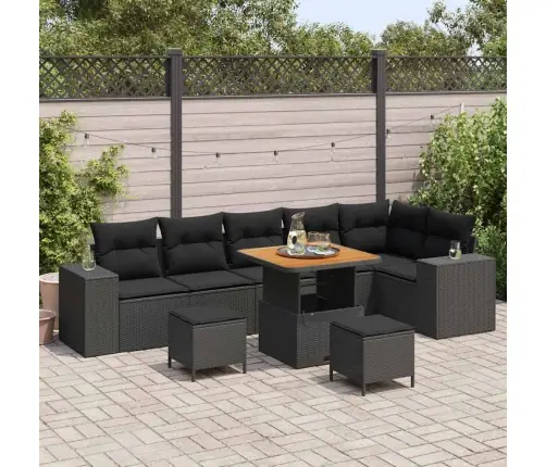 Sodo Sofų Rinkinys 9 Pcs Juoda Poliratanas