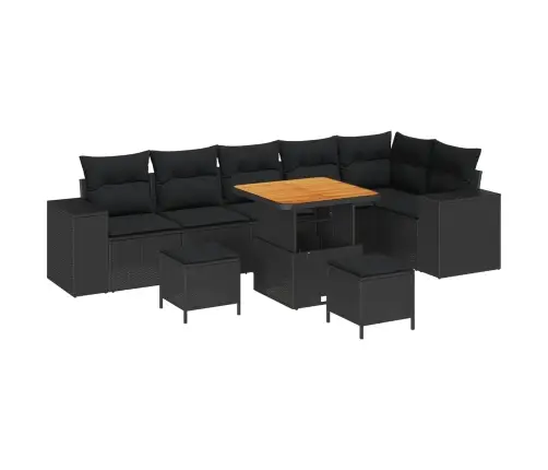 Sodo Sofų Rinkinys Su Pagalve 9 Pcs Juoda Poliratanas