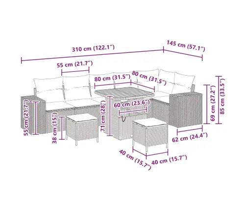 Aia Diivanikomplekt 9 Pcs Must Polürotang