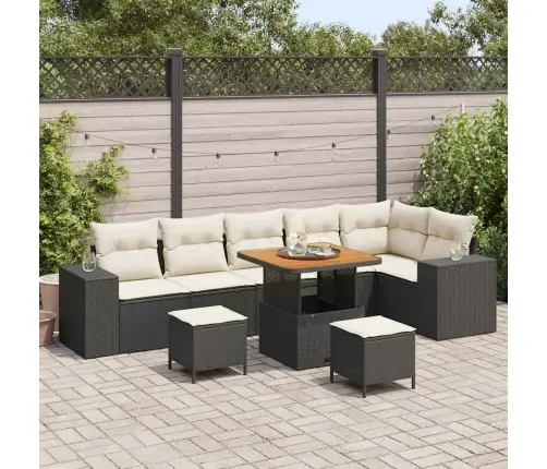 9 Daļu Dārza Dīvānu Komplekts Ar Spilveniem Melnā Poliestera Rattan Vidaxl