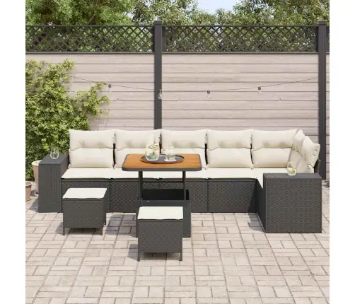 9 Daļu Dārza Dīvānu Komplekts Ar Spilveniem Melnā Poliestera Rattan Vidaxl