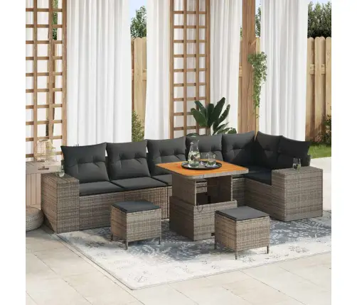 Dārza Dīvānu Komplekts Ar Spilvenu 9 Pcs Pelēka Poliratāns Vidaxl