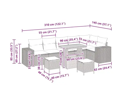 9 Daļu Dārza Dīvāns Komplekts Ar Spilveniem, Melns Polirats, Akācija Vidaxl