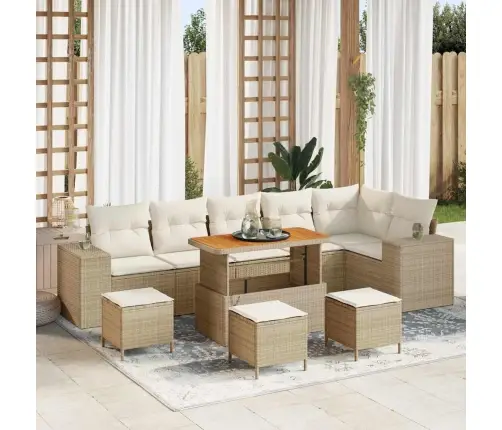 10 Daļu Dārza Dīvānu Komplekts Ar Bēšiem Poliratonā Spilveniem Vidaxl