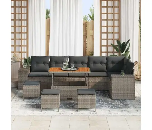 10 Daļu Dārza Dīvānu Komplekts Ar Spilveniem Pelēkā Poliratanā Vidaxl