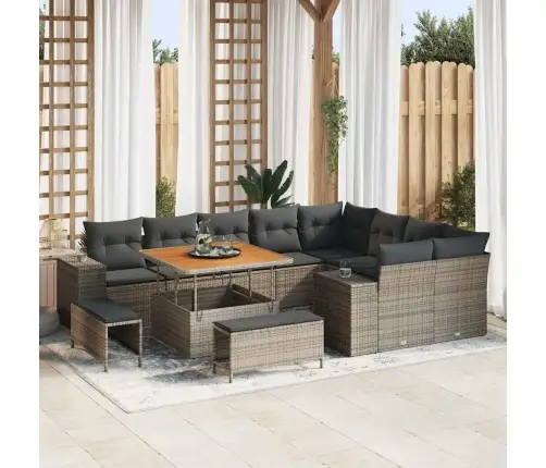 Sodo Sofų Rinkinys Su Pagalve 12 Pcs Pilka Poliratanas