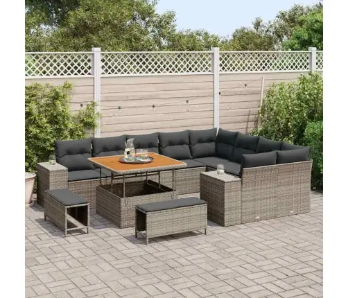 Sodo Sofų Rinkinys Su Pagalve 12 Pcs Pilka Poliratanas