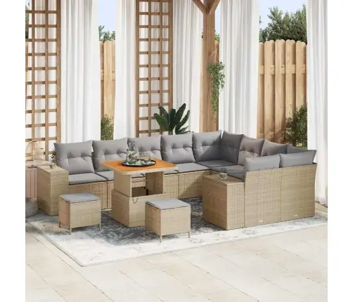 12 Daļu Dārza Dīvānu Komplekts Ar Spilveniem, Bēšā Poliratanā Vidaxl