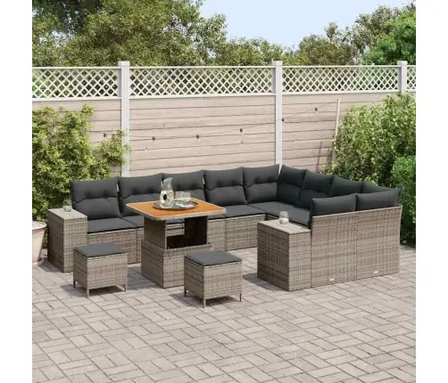 Dārza Dīvānu Komplekts Ar Spilvenu 12 Pcs Pelēka Poliratāns Vidaxl