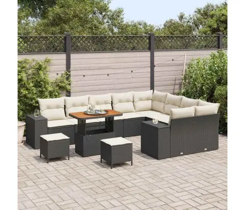 12 Daļu Dārza Dīvānu Komplekts Ar Spilveniem Melnā Poliratonā Akācijā Vidaxl