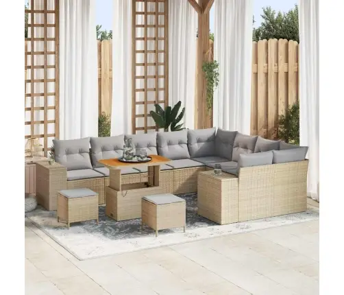 12 Gabalu Dārza Dīvānu Komplekts Ar Bēšiem Spilveniem, Izgatavots No Poliratanas Un Akācijas Vidaxl