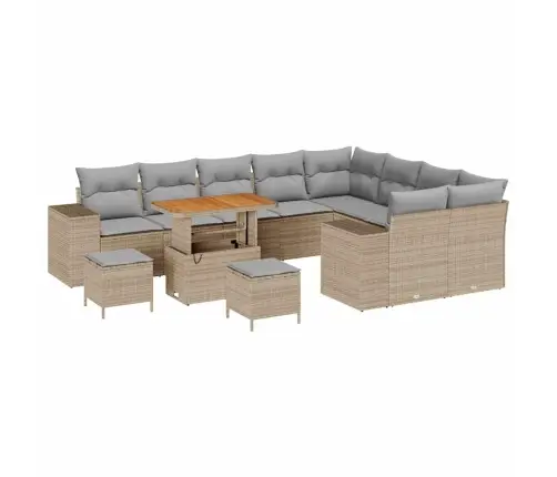 12 Gabalu Dārza Dīvānu Komplekts Ar Bēšiem Spilveniem, Izgatavots No Poliratanas Un Akācijas Vidaxl