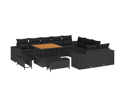 Sodo Sofų Rinkinys Su Pagalve 13 Pcs Juoda Poliratanas