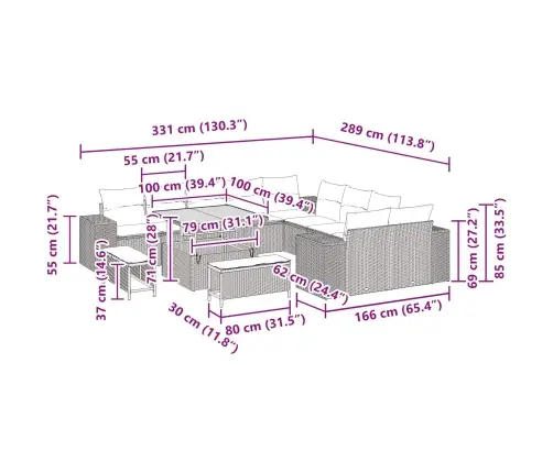 13 Daļīgs Dārza Dīvānu Komplekts Ar Spilveniem Melnā Poli-Ratanā Un Akācijas Koks Vidaxl