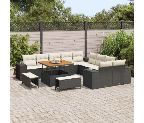 13 Daļu Dārza Dīvānu Komplekts Ar Krēsliem - Melns Polirats, Akācijas Koks Vidaxl