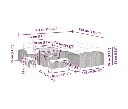 13 Daļu Dārza Dīvānu Komplekts Ar Spilveniem Pelēkā Polirattanā Un Akācijas Koka Detalizēm. Vidaxl