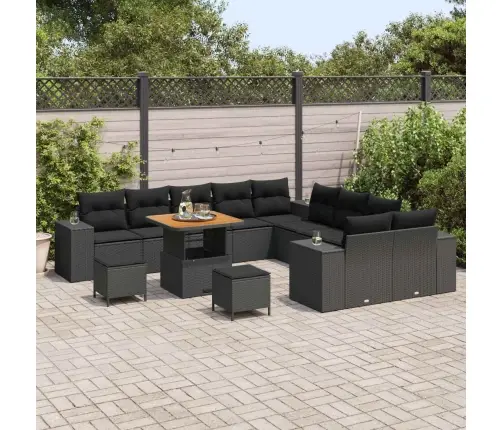 Sodo Sofų Rinkinys Su Pagalve 13 Pcs Juoda Poliratanas