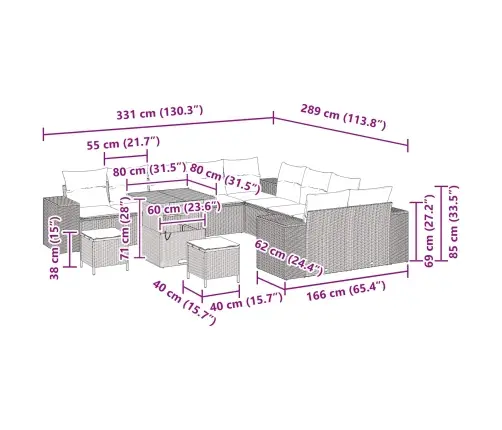 Sodo Sofų Rinkinys Su Pagalve 13 Pcs Juoda Poliratanas