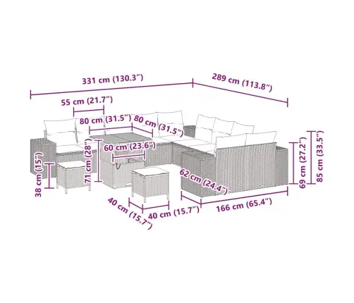 13 Daļīgais Dārza Dīvānu Komplekts Ar Bēša Polirotanga Spilveniem Akācijas Kokā. Vidaxl