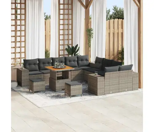 Dārza Dīvānu Komplekts Ar Spilvenu 13 Pcs Pelēka Poliratāns Vidaxl