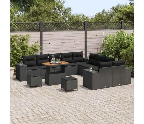 Sodo Sofų Rinkinys Su Pagalve 13 Pcs Juoda Poliratanas