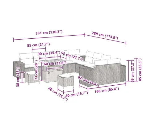 Sodo Sofų Rinkinys Su Pagalve 13 Pcs Juoda Poliratanas