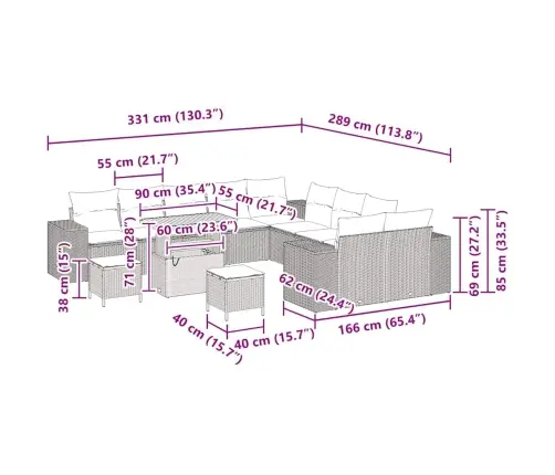 Aia Diivanikomplekt Padjaga 13 Pcs Beež Polürotang
