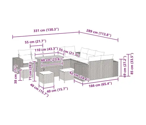 14 Daļu Dārza Dīvānu Komplekts Ar Spilveniem Melnā Poliratanā, Akācijās Vidaxl