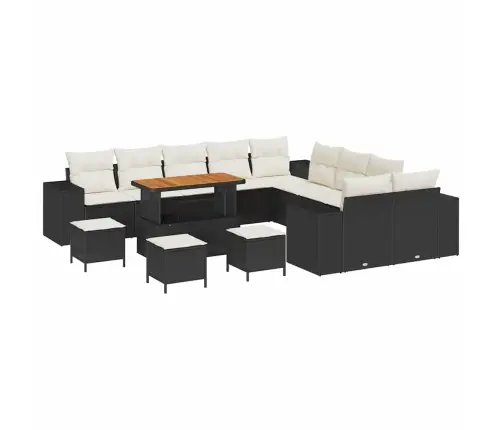 14 Gabalu Dārza Dīvānu Komplekts Ar Spilveniem Melnā Poli Rotangpalmas Akācijā Vidaxl