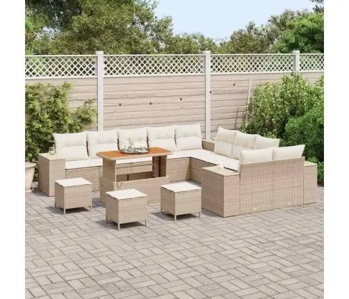 Sodo Sofų Rinkinys Su Pagalve 14 Pcs Smėlio Poliratanas