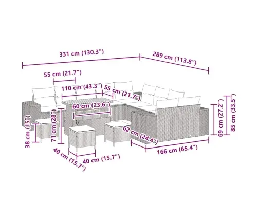 Sodo Sofų Rinkinys Su Pagalve 14 Pcs Smėlio Poliratanas