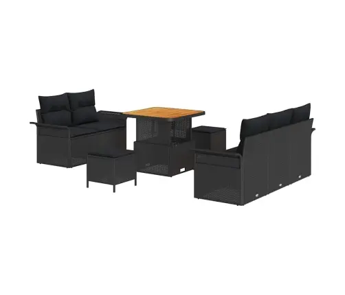 8 Daļīgs Dārza Dīvāna Komplekts Ar Spilveniem, Melns Poliratanas Un Akācijas Koks Vidaxl