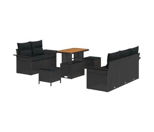 8 Daļu Dārza Dīvānu Komplekts Ar Spilveniem Melnā Poliratonā, Akāciju Vidaxl