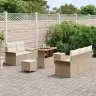 8 Daļu Dārza Dīvānu Komplekts Ar Bēšiem Spilveniem Vidaxl