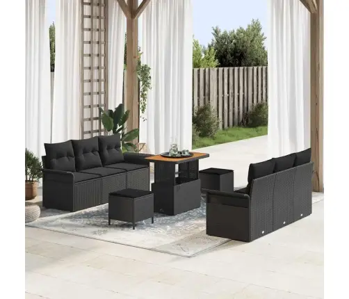 9 Daļu Dārza Dīvānu Komplekts Ar Spilveniem Melnā Poli-Ratānā Vidaxl