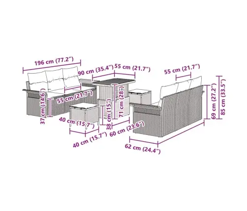 Aia Diivanikomplekt Padjaga 9 Pcs Must Polürotang