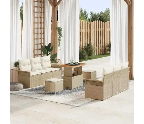 9 Daļīgs Dārza Dīvānu Komplekts Ar Bēšiem Spilveniem Un Akāciju Vidaxl