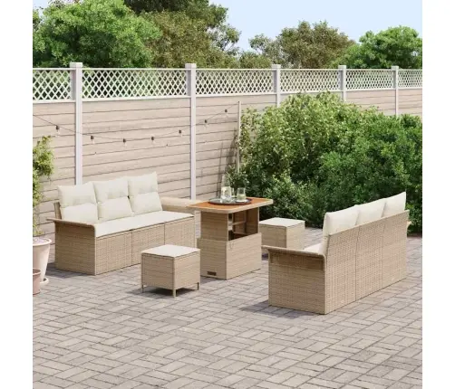 9 Daļīgs Dārza Dīvānu Komplekts Ar Bēšiem Spilveniem Un Akāciju Vidaxl