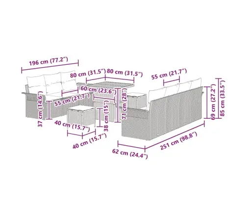 Dārza Dīvānu Komplekts 10 Pcs Bēša Poliratāns Vidaxl