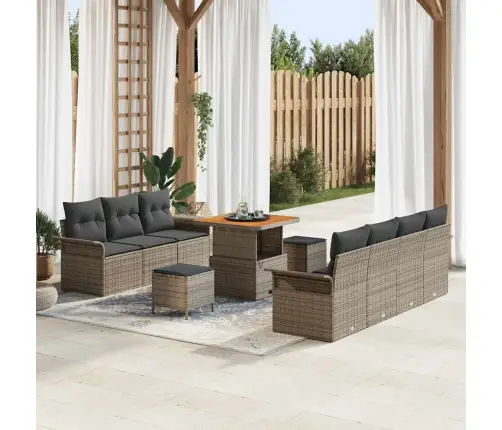 Sodo Sofų Rinkinys 10 Pcs Pilka Poliratanas