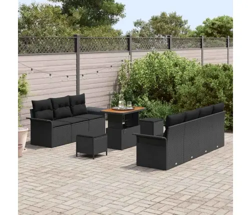 10 Gabalu Dārza Dīvānu Komplekts Ar Spilveniem Melns Polipropilēns Akācija Vidaxl