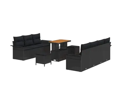 10 Gabalu Dārza Dīvānu Komplekts Ar Spilveniem Melns Polipropilēns Akācija Vidaxl